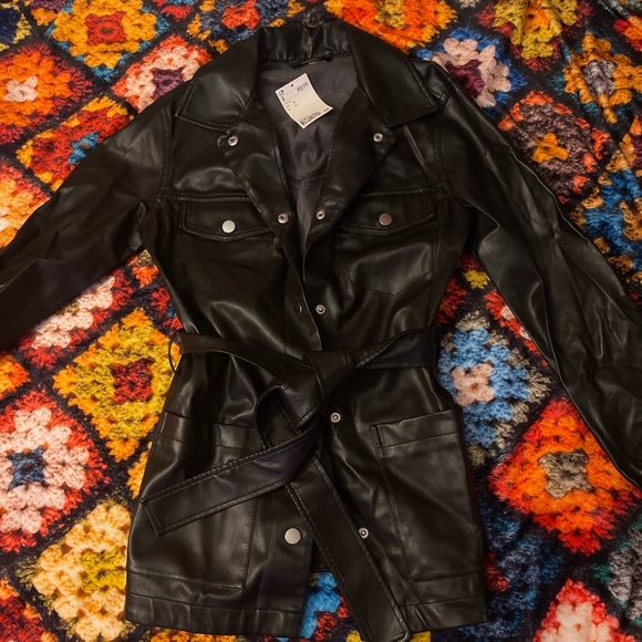 Leather Jacket with Belt - Picture 1 of 4